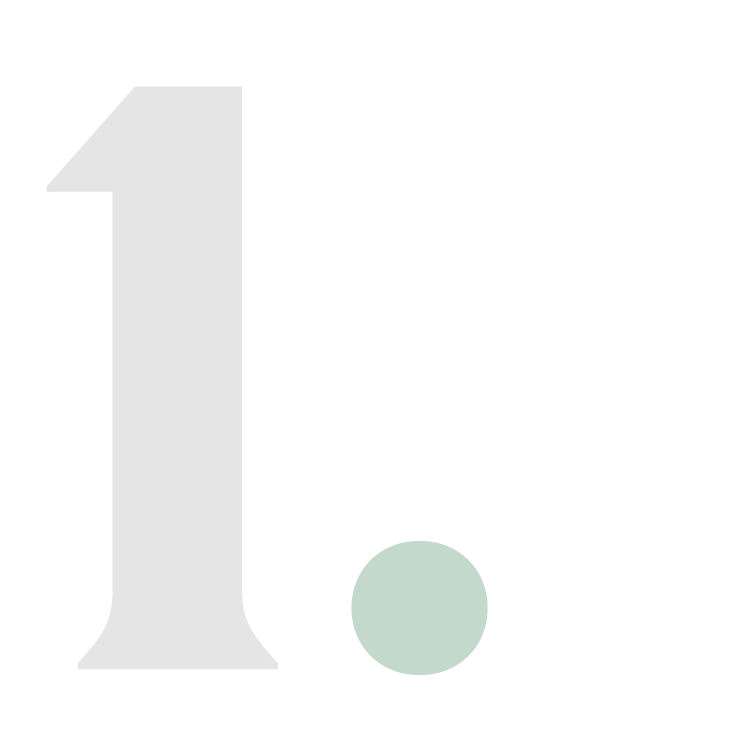 A gray number one with a light green dot below is centered on a white background, presenting a simple, minimalist design.